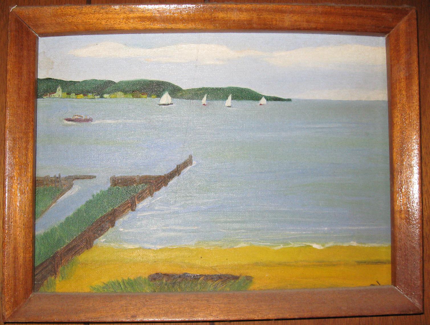 Lockport, Oil on Board, app. 8"x10", Betty Justin, Copyright 1965